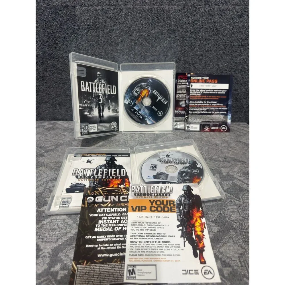 LOT 2x Battlefield 3 + Bad Company 2 Ultimate Edition PS3 Lot CIB w/ Inserts